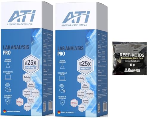Essentials Pro ATI ICP-OES 2026 Complete Saltwater Water Test Kit with PREPAID Shipping Label Coral Aquarium Fish Food (Two ATI ICP Test Kits)