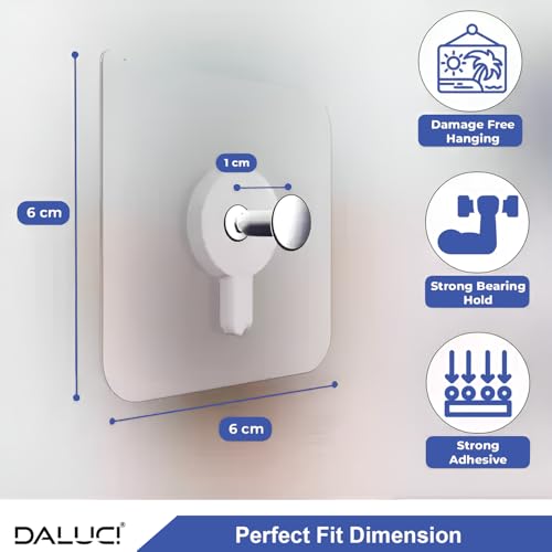 Image of DALUCI Photo Frame Hook for Wall Without Drilling - 20 Pcs Self Adhesive Heavy Duty Hooks, Nail Free Transparent & Stainless Steel Hanging Hooks for Frames, Clocks, Kitchen & Bathroom (Pack of 20)