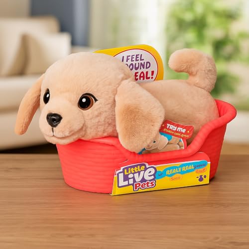 Little Live Pets My Really Real Puppy Minis – Buddy der Labrador, interaktiver Puppy mit 20+ Geräuschen und Reaktionen, inklusive Korb zum Präsentieren, niedliches Geschenk für Kinder (11 cm groß)