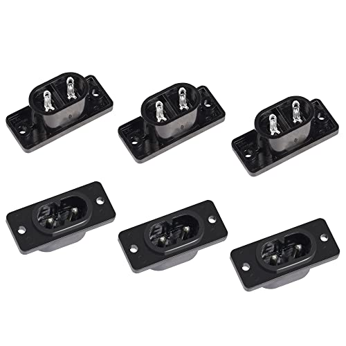 PNGKNYOCN IEC320 C8 Enchufe macho de 2 pines Conector de toma de corriente AC 250V 2.5A Adaptador de montaje con tornillo (paquete de 6)