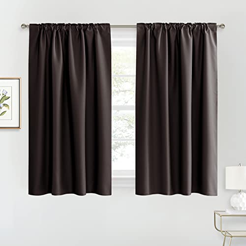 Image of RYB HOME Blackout Curtains Drapes - Back Tab Solid Privacy Small Window Shades for Bedroom Dining Cafe Kitchen Bath, Wide 42 inch by Long 45 inch, Brown, 2 Panels