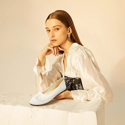 Hash Bubbie Women's Flats Shoes Women Comfortable Dress Shoes Pointed Toe Flats Ballet Flats Mesh Knit Flat Dressy Slip On Business Casual Shoes(White.us11) #TOP1