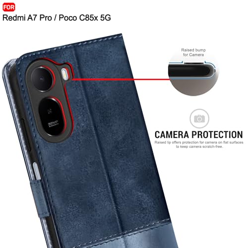 Image of TheGiftKart Flip Back Cover Case for Mi Redmi A7 Pro /Poco C85x 5G / C81 | Dual-Color Leather Finish | Inbuilt Stand & Pockets | Wallet Style Flip Back Cover Case (Faux Leather, Blue & Sky)