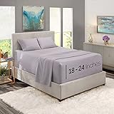 Extra Deep Pocket Fitted Sheet - Ultra Deep Pocket Bed Sheet Set – Super Deep Pocket 4 Piece Set - Extra Deep Fitted Sheets - 60 x 80 inches - Extra Deep Pocket Queen Size Sheets – Light Gray Lavender