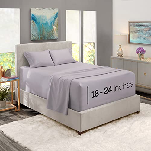 Image of Nestl Queen Bed Sheet Set - Grey Lavender - 4-Piece Extra Deep Pocket | Instantly Soft, Night-One Ready (No Wash Required). Fits Extra Deep Pockets up to 24 Inches, 360-Degree Elastic Grip