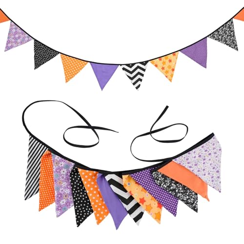 Treer Halloween Bandierine Colorate Stoffa Compleanno 3.2 Metri Bandiere Triangolari Ghirlanda di Bandierine Decorazione Festa Festone Striscione per Compleanno Giardino Esterno (Nero)