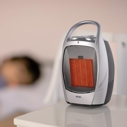 Svan Estufa cerámica Eléctrico Bajo Consumo Gris SCEC1500VG. 1500W, 2 Niveles de potencia, Termostato Regulable, Calefacción por Plato cerámico
