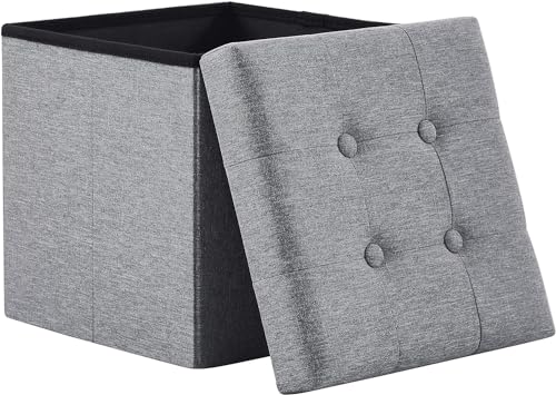 Madera Nieve Banco con Almacenamiento, Banco Acolchado, Taburete, baúl con Capacidad de Carga de hasta 300 kg, 38 x 38 x 38 cm (Lino) (Gris Claro)