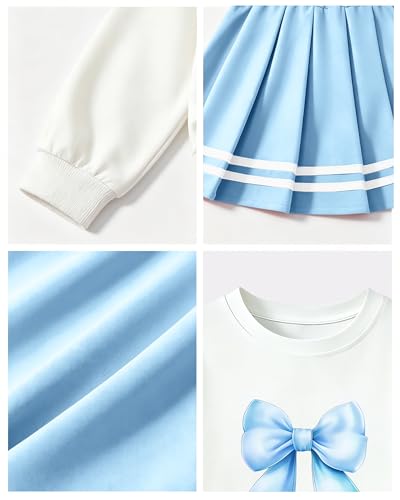 Image of Betusline Girls Skirt Set JK School Uniform 2-Piece Outfit - Short Sleeve & Webbing Solid Skirt,4-14Y