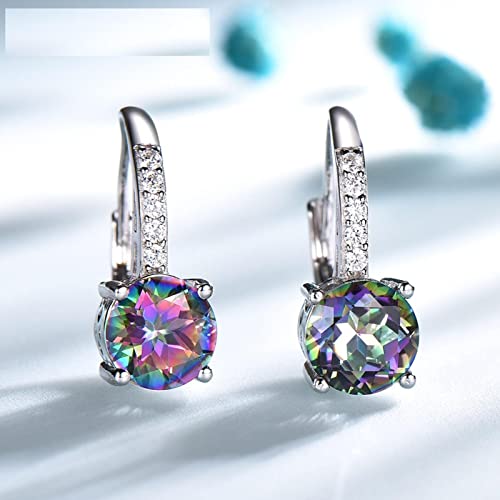 LOKILOKI Bijoux en Argent Massif 925 Rond Créé Nano Boucles d'oreilles À Clip Topaze Mystique pour Les Femmes Cadeau De Fête Bijoux Fins