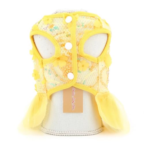 SMALLLEE_LUCKY_STORE Vestidos florais para cães pequenos e meninas com anel D e laço primavera verão