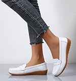 Mocasines para mujer, cómodos, planos, informales, ligeros, mocasines de centavo, zapatos de trabajo, zapatos de vestir para mujer, Blanco, 41 EU