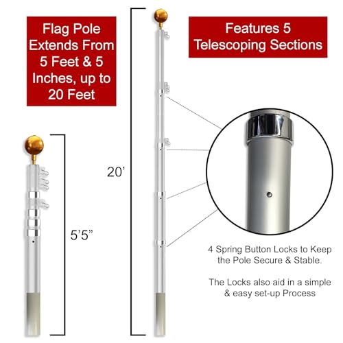 College Flags & Banners Co. TEL20FP 20 Feet Tailgating Flag Pole Telescopic Aluminum thumb #2