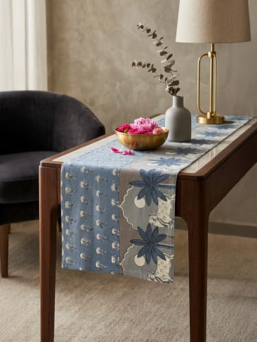 Baarno Pichwai 100% Cotton Table Runner for 6 Seater Dining Table | Handblock Printed Table Runner | Centre & Coffee Tables Runner Farmhouse |Non-Slippery |Heat-Resistant | Boho Runner |14 x 72 Inches