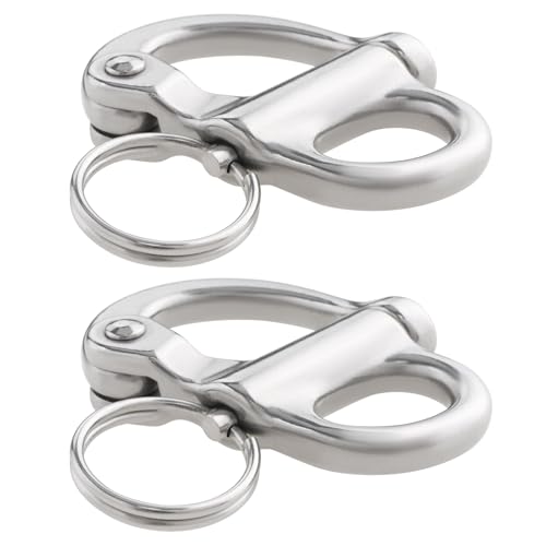 ECSiNG 2pcs 52mm Fixed Snap Shackle 316 Stainless Steel Eye Snap Shackle Quick Release Shackle for Marine Boat Trucks Van Caravan Trailers