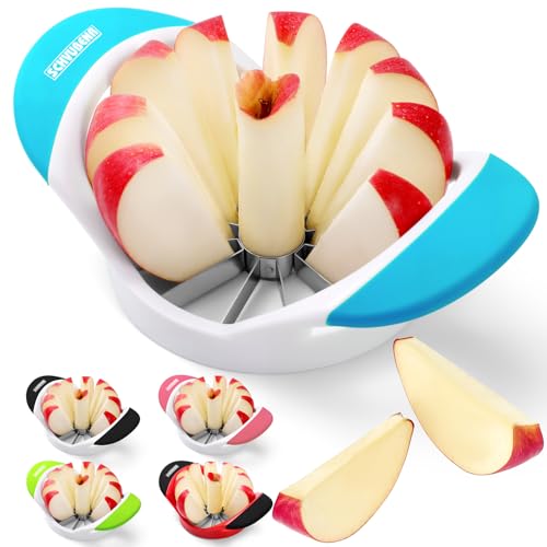 SCHVUBENR 4.72 Inch Large Apple Slicer with 12 Blades - Professional Apple Cutter - Stainless Steel Apple Corer - Sharp Apple Slicer and Corer - Apple Corer Tool - Dishwasher Safe(Blue)