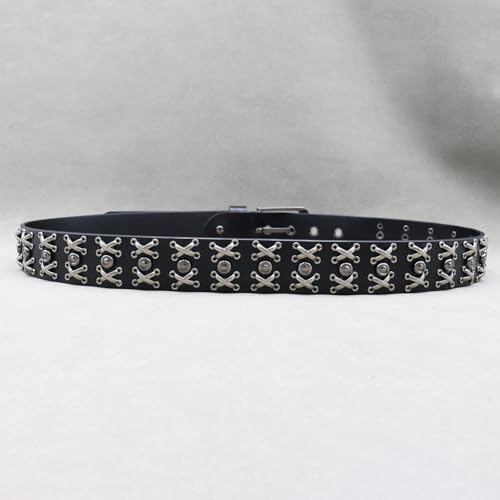 Unisex 1.5-Inch Wide Studded Black Leather Belt With Circle Cross Rivets & Single Prong Square Buckle4