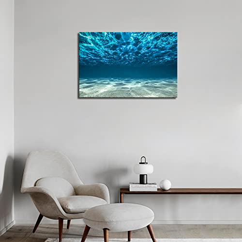 Blue Ocean Bottom View Beneath Surface Wall Art Painting The Picture Print On Canvas Seascape Pictures For Home Decor Decoration Gift (Stretched By Wooden Frame,Ready To Hang) #TOP4