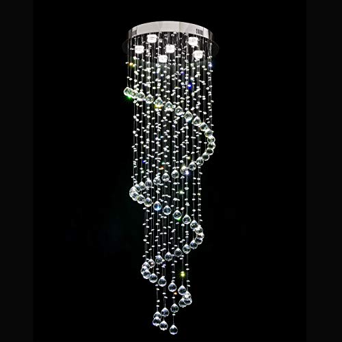 Krasty Chrome K9 Crystal Raindrop Chandelier,Modern Spiral Pendant Light 6 Lights Crystal Flush Mount High Ceiling Light Fixture For Staircase Foyer Entryway Living Room Bedroom D20 X H59 #TOP2
