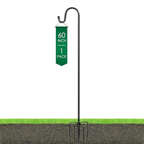 Ottsuls Shepherds Hooks for Outdoor - 60' Heavy Duty Bird Feeder Pole with 5 Prong Base, Adjustable Stand Hanger for Garden Plant, Hummingbird Feeder, Lantern Lights - Haning Wedding Decor (1 Pack)