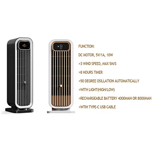 Dustx Oscillating Tower Fan With Nightlight,Usb Bladeless Fan, Quiet Operation Rechargeable Desk Fan,With Touch Control,For Home,Office, Bedroom #TOP5