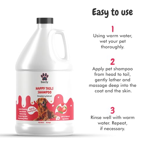 Image of Bscly Strawberry Dog Shampoo 1000Ml - Ticks & Fleas Prevention - Enriched with Chamomile, Aloe and Coconut Oil - Moisturizes & Heals Skin - Suitable for Pomeranians to Golden Retrievers