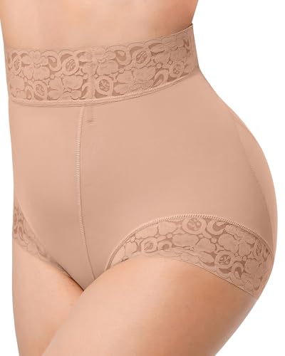 Image of SHAPELLX Mid Waist Tummy Control Shapewear Briefs Lace Body Shaper Panties | Easy to put on, wear as regular underwear, stay-put lace waistband & hems, skin-friendly fabric, invisible under clothing