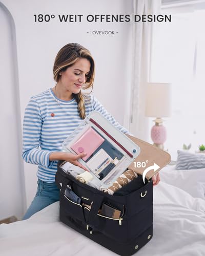 LOVEVOOK Reisetasche Damen, 45L Große Öffnung Weekender Handgepäck Kliniktasche Geburt Krankenhaustasche mit Kulturtasche, Schuhfach & Nassfach, Sporttasche Travel Duffle Bag für Flugzeug Reise Gym
