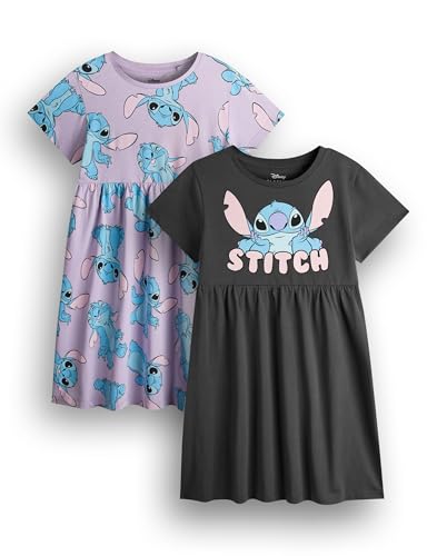 Disney Lilo & Stitch Girls Dress Pack of 2 | Dark Grey & Lavender Short Sleeve Summer Dresses