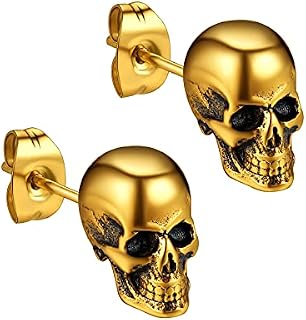 Richsteel Gothic Skull Hannya Stainless Steel Earrings For Mens Women, Halloween Punk Style Jewellery, Engraved Available, Send Gift Box