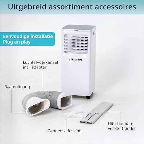Könighaus Smart mobiele airco | Snel, stil & efficiënt (A) | 4-in-1: koelen, ontvochtigen, ventileren, luchtreinigen | met afstandsbediening | 7000 BTU (2,1 kW) | 24u timer & slaapstand - Afbeelding 6