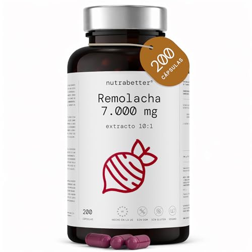 Remolacha Capsulas 7000mg | 200 Cápsulas Veganas | Extracto de Remolacha Beetroot |Potenciador de Óxido Nítrico Natural para Energía | Fabricado en España| nutrabetter®