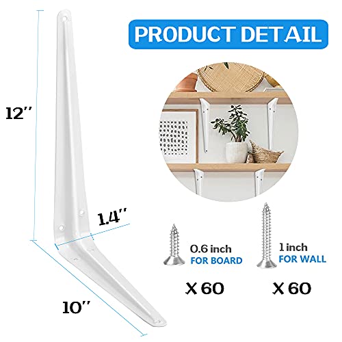 20 Pack Shelf Brackets 12 Inches White, Heavy Duty Steel Metal L Brackets For Shelves, J Brackets Wall Angel Corner Brace For Wood Board #TOP1