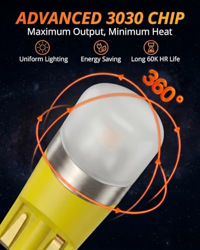 Image of WLJH Yellow T10 194 LED Bulbs with PC194 Twist Socket for Dash Cluster | 3030 SMD, Dimmable, Direct Fit, Amber, PC195 PC161 PC168, Instrument Panel Light, Gauge Light, 1:1 Size Design, 6-Pack