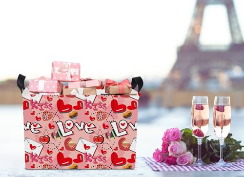 Image of NTAOHAMPER Mothers Day Gifts Love Letter Fabric Storage Basket Empty with Handles, Books Box, Baby Shower Baptism Lovely Storage24L(Love Letter)