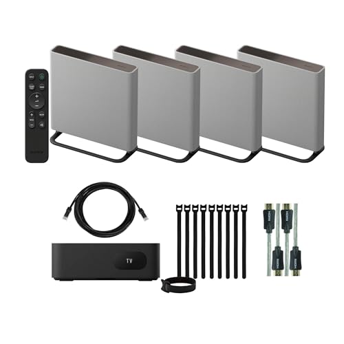 Sony BRAVIA Theater Quad Home Theater Surround Sound System (Gray) Bundle with HDMI Cable with Built-in Ethernet, Black Patch Cable, and Fastening Cable Ties, 10-Pack (4 Items)
