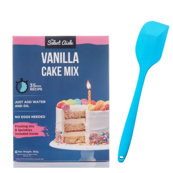 The Select Aisle’s Eggless Vanilla cake mix - 365g + Spatula [ Frosting Mix and Sprinkles Included|Just add oil and water | Eggless Cake premix | Instant mix | Classic Vanilla cake mix]