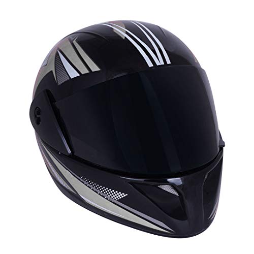 Image of Sage Square Plus Full Face Graphic Helmet (ISI Certified) Tinted Visor, High Standard Safety, Enhanced Design, Extra Comfort (Black Glossy-Silver) (Size: Medium)
