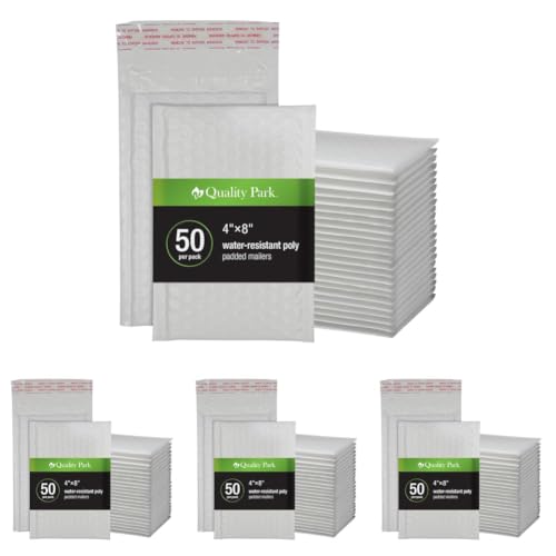 Image of Quality Park Bubble Mailers,Shipping Envelopes, Self-Seal, Durable White Padded Envelopes, Redi-Strip Peel Off Closure, 50 Per Box (QUA85929), 4 x 8 (Pack of 4)
