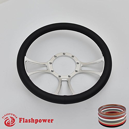 Flashpower 14'' Viral Billet Full Wrap 9 Bolts Steering Wheel with 2'' Dish and Horn Button (Black)