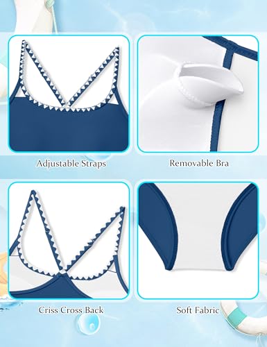 Image of KANGKANG Girls Swimsuit Quick Dry Cut Out One Piece Swimsuits with Tropical Print Cover Up Skirt Bathing Suit Swimwear 7-18Y
