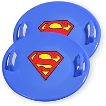 Slippery Racer Heavy-Duty Cold Resistant Downhill Pro Adults and Kids Plastic Outdoor Winter Saucer Disc Snow Sled with Handles Superman, 2