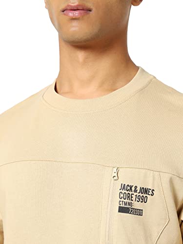Image of Jack & Jones Men's Cotton Blend Typography Regular Fit Crew Neck Hoody