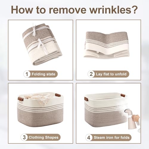 SunNewt 60L Woven Laundry Basket Hamper with Leather Handles,Brown - 5