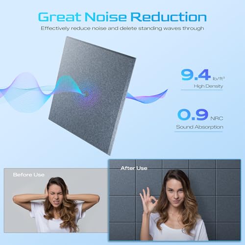 Image of 12 Pack Self-Adhesive Acoustic Panels, 12 inch X 12 inch X 0.4 inch High-Density Polyester Sound Proof Foam Panels for Walls, Soundproof Wall Panels for Home & Office (LightGray)