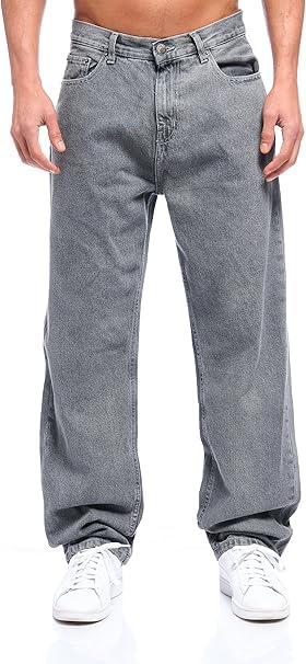 iProfash Jeans da uomo Baggy Stretch Denim, vestibilità normale, taglie forti, Pantaloni Baggy 7001 Grigio, 32W x 32L