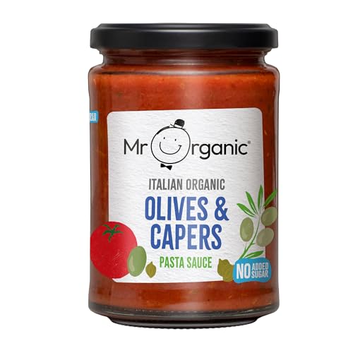 Mr Organic - No Added Sugar Olives & Capers Pasta Sauce 350g - Non-GMO - No Artificial Preservatives or Colours - Rich & Delicious Flavour