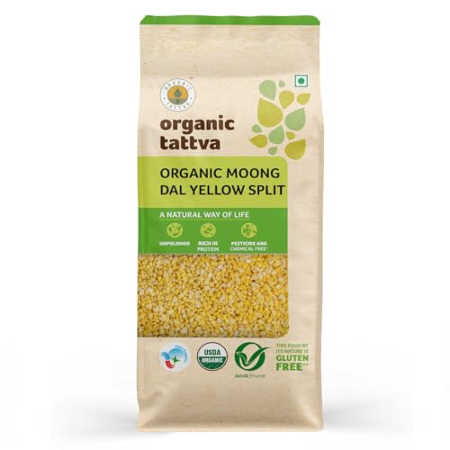 Organic Tattva Yellow Split Lentils Mung Beans (Moong Dal) 1kg USDA Certified