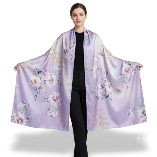 Image of Floral Printed Silk stole | silk Scarf for Women | stylish silk stole for women | Soft Lightweight Stole, Shawl & Neck Wrap | Scarf for Wedding, Party, Travel & Casual Wear