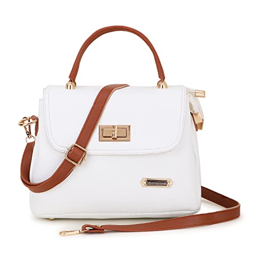 clementine Classic Mini Top Handle Handbag for Women's, White Faux Leather, Gold-Tone Hardware, Adjustable Shoulder Strap